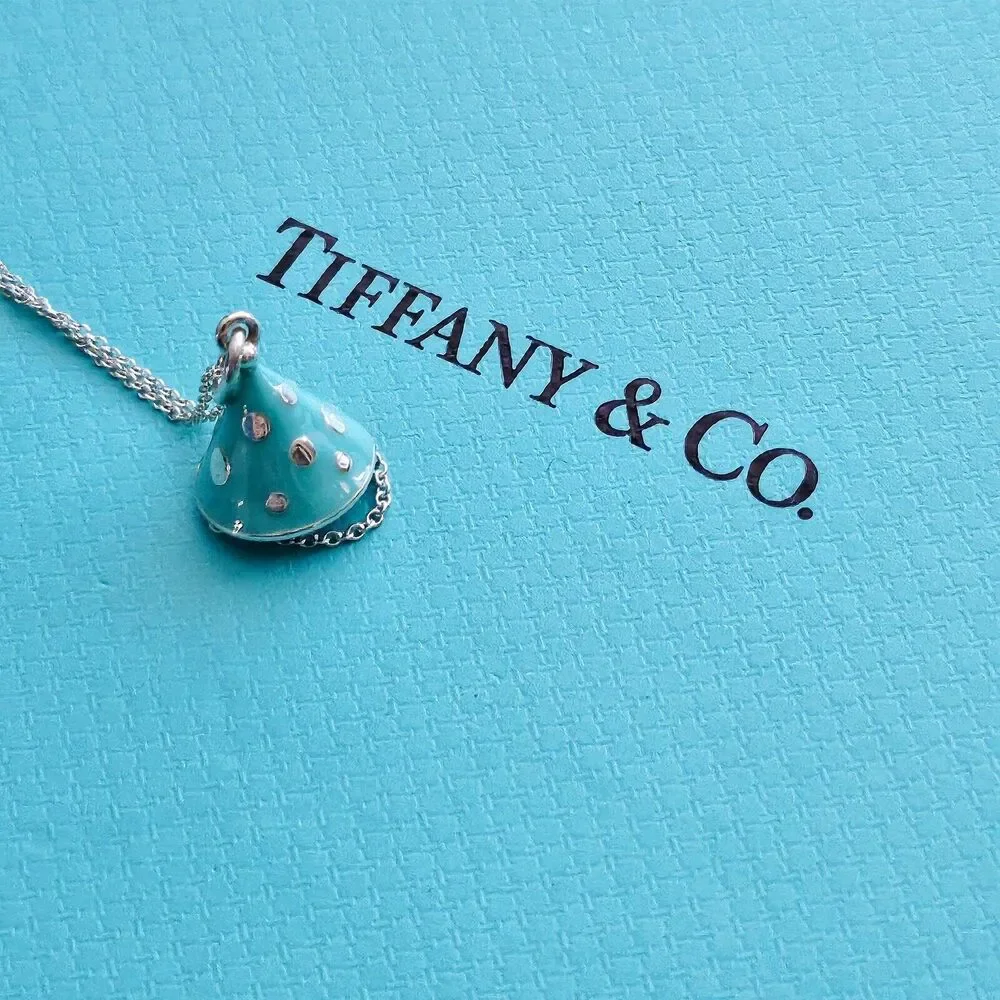Tiffany & Co. Blue Enamel Party Hat Birthday Silver Charm Pendant Necklace - Picture 2 of 6